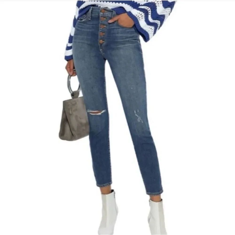 ✨HP✨Alice + Olivia Good Hr Exposed Button Ankle Skinny Black Sz 26 Jeans✨